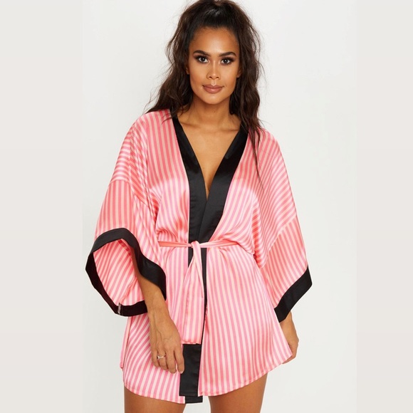 PrettyLittleThing Other - Prettylittlething Pink Striped Satin Robe